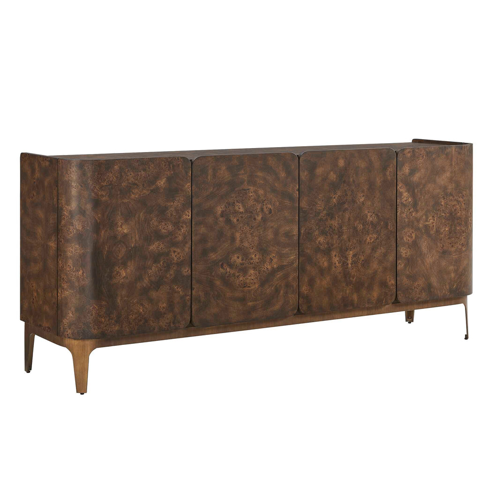Uttermost Uttermost Melbourne Mappa Burl Veneer Four Door Credenza with Brass Iron Legs 51129