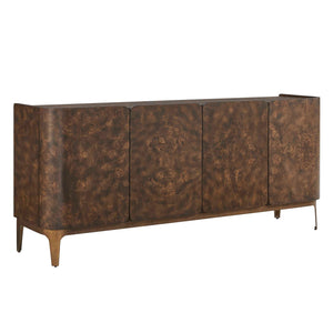 Uttermost Melbourne Mappa Burl Veneer Four Door Credenza with Brass Iron Legs