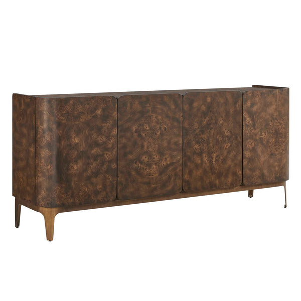 Uttermost Melbourne Mappa Burl Veneer Four Door Credenza with Brass Iron Legs