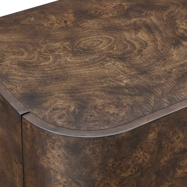 Uttermost Melbourne Mappa Burl Veneer Four Door Credenza with Brass Iron Legs