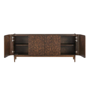 Uttermost Melbourne Mappa Burl Veneer Four Door Credenza with Brass Iron Legs