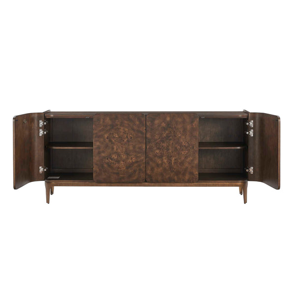 Uttermost Melbourne Mappa Burl Veneer Four Door Credenza with Brass Iron Legs