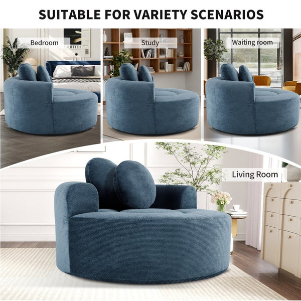 English Elm Round Cloud Sofa Bed Waffle Fabric Memory Foam Convertible Couch for Small Space Living Blue W3224P492030