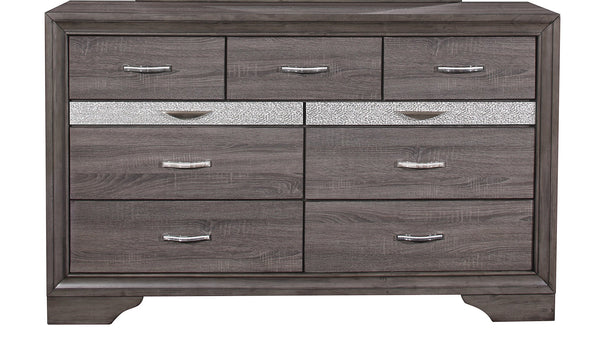 English Elm RYDER Sparkle Chest with 6 Spacious Drawers and Jewelry Drawer, Modern Solid Wood Frame Design Gray 65.2 L x 18.82 W x 41.02 H B201P215944