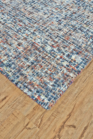 HomeRoots 5' Handmade Tufted Area Rug - Cozy Blue Ivory and Orange Plaid Design for Timeless Style and Comfort 5' X 8' 511302