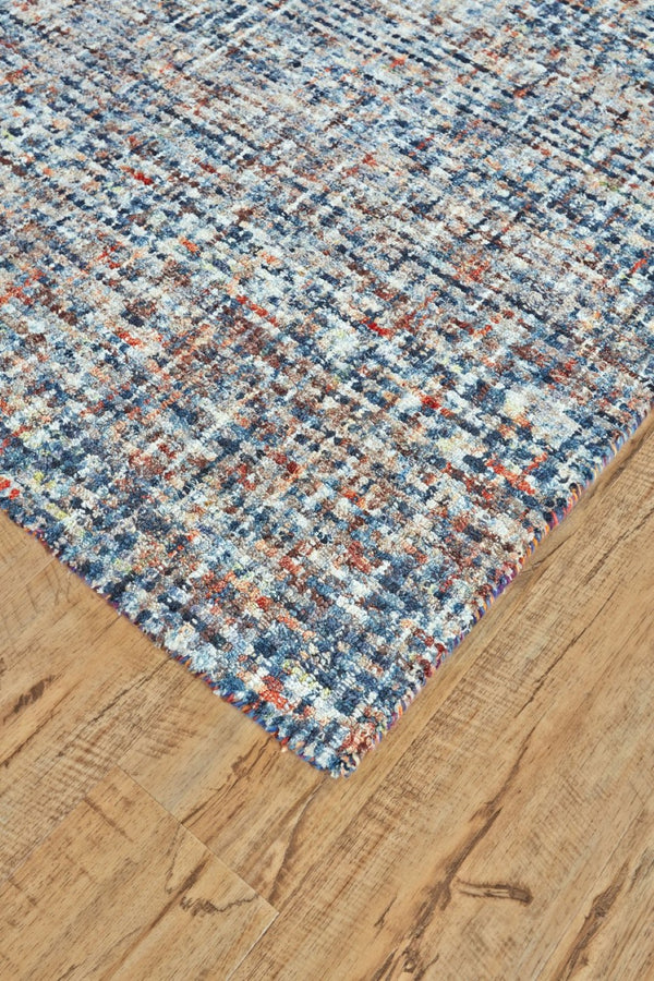HomeRoots 5' Handmade Tufted Area Rug - Cozy Blue Ivory and Orange Plaid Design for Timeless Style and Comfort 5' X 8' 511302