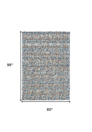 HomeRoots 5' Handmade Tufted Area Rug - Cozy Blue Ivory and Orange Plaid Design for Timeless Style and Comfort 5' X 8' 511302