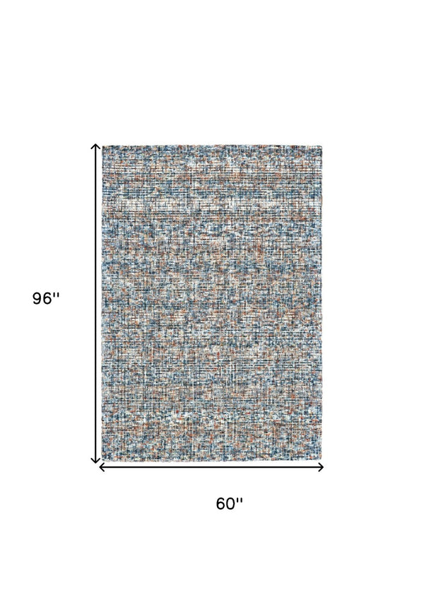HomeRoots 5' Handmade Tufted Area Rug - Cozy Blue Ivory and Orange Plaid Design for Timeless Style and Comfort 5' X 8' 511302
