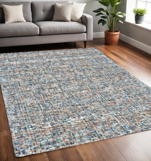 HomeRoots 5' Handmade Tufted Area Rug - Cozy Blue Ivory and Orange Plaid Design for Timeless Style and Comfort 5' X 8' 511302