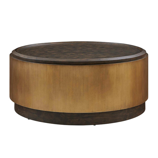 Uttermost Uttermost Parrish Mappa Burl Veneer Round Coffee Table with Antique Brass Finish 51130