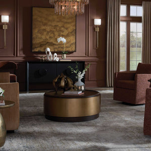 Uttermost Parrish Mappa Burl Veneer Round Coffee Table with Antique Brass Finish
