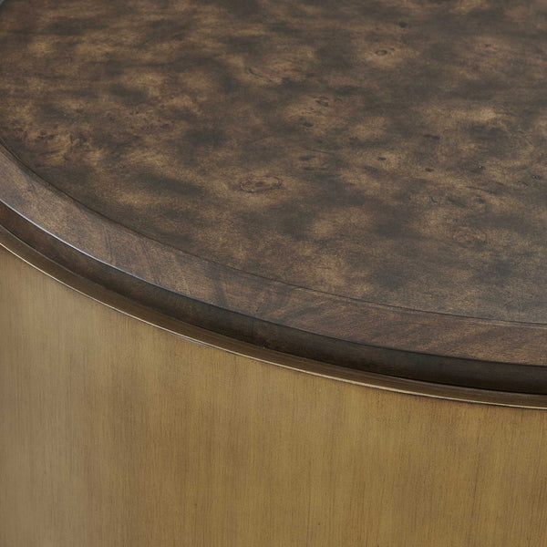 Uttermost Parrish Mappa Burl Veneer Round Coffee Table with Antique Brass Finish