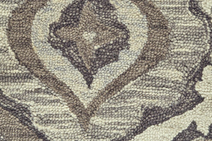 HomeRoots 5' Handmade Wool Floral Tufted Area Rug with Fringe – Elegant Gray Taupe and Ivory Design for Home 5' X 8' 511316