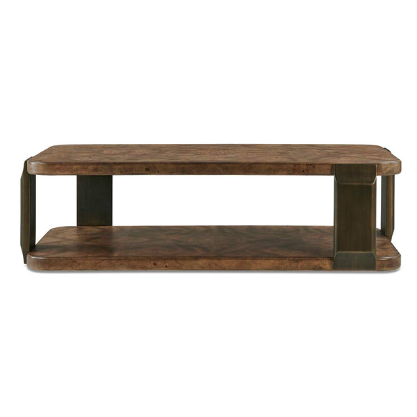 Uttermost Uttermost Mappa Burl Veneer Two Tier Coffee Table with Dark Bronze Metal Base 51131