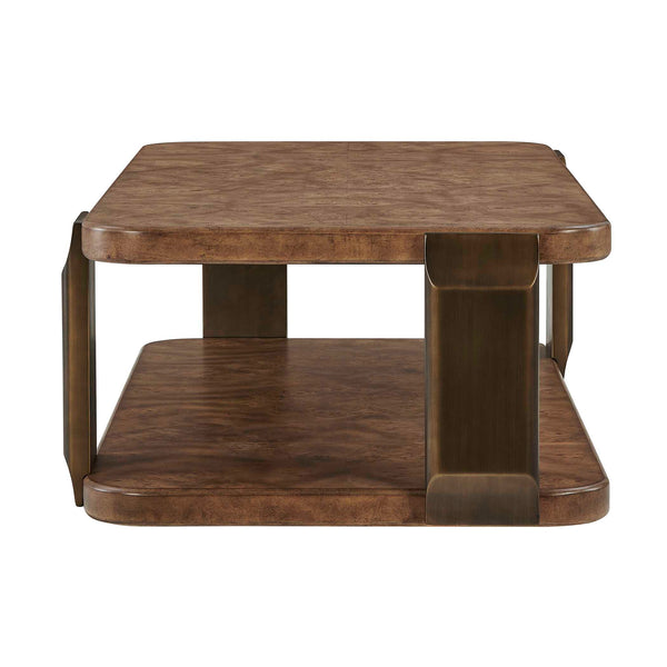 Uttermost Mappa Burl Veneer Two Tier Coffee Table with Dark Bronze Metal Base