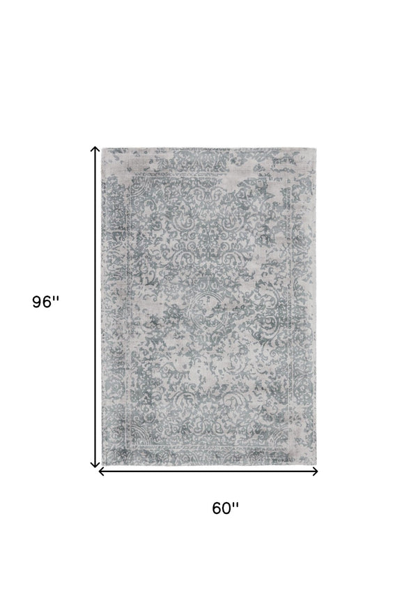 HomeRoots 5' Hand-Woven Blue and Gray Abstract Area Rug for Modern Spaces, Unique Artistry and Durability 5' X 8' 511325