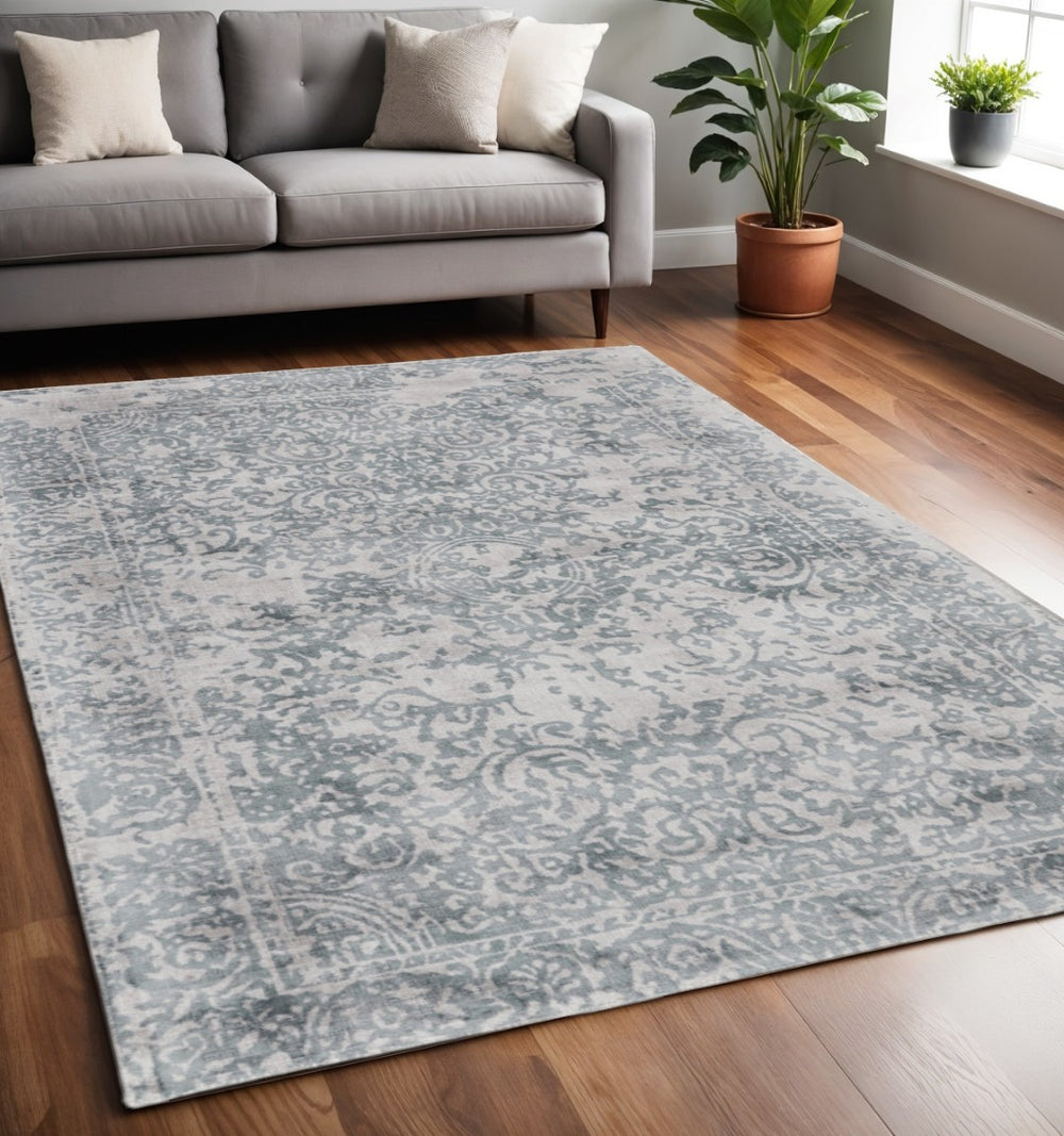 HomeRoots 5' Hand-Woven Blue and Gray Abstract Area Rug for Modern Spaces, Unique Artistry and Durability 5' X 8' 511325
