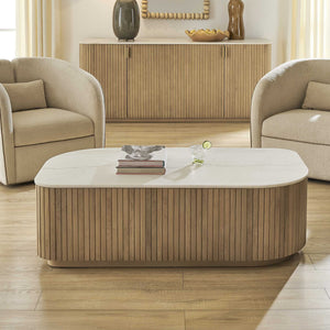 Uttermost Arik White Marble Top Alder Wood Coffee Table for Elegant Living Rooms