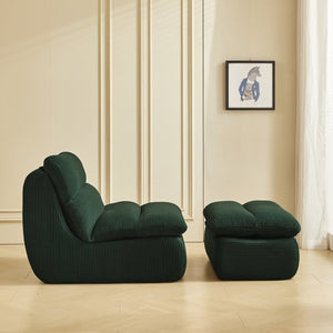 English Elm Modern Compressed Lounge Chair with Ottoman Corduroy Recliner Small Space Sofa High-Density Foam Comfort Green W1036P251819