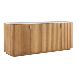 Uttermost Arik Reeded Alder Wood Sideboard with Marble Top and Brass Pulls