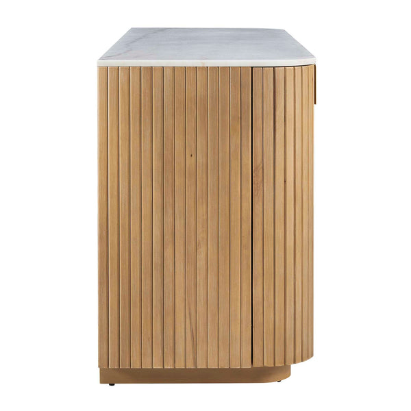 Uttermost Arik Reeded Alder Wood Sideboard with Marble Top and Brass Pulls