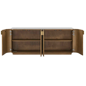 Uttermost Arik Reeded Alder Wood Sideboard with Marble Top and Brass Pulls