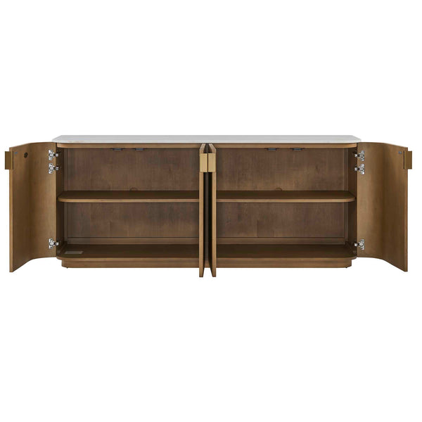 Uttermost Arik Reeded Alder Wood Sideboard with Marble Top and Brass Pulls