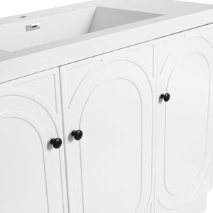 English Elm 48" Modern Freestanding Bathroom Vanity with Integrated Basin, Adjustable Shelf & 3 Metal Handles White W999P241069