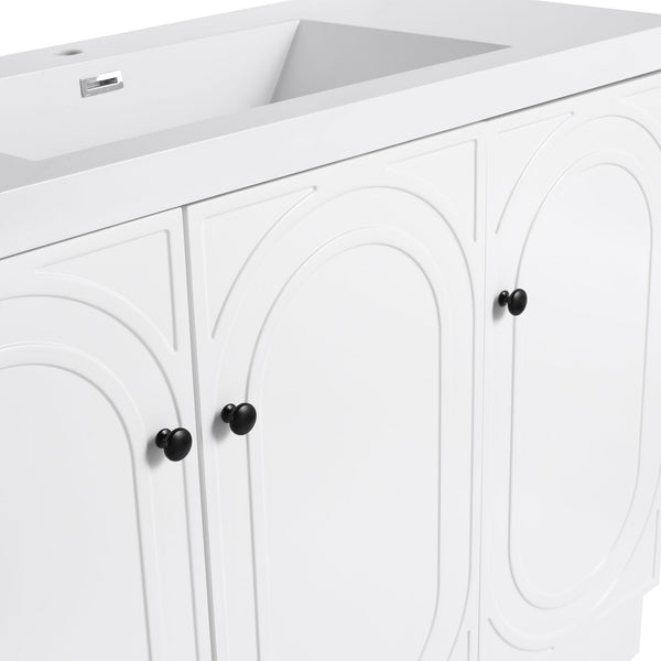 English Elm 48" Modern Freestanding Bathroom Vanity with Integrated Basin, Adjustable Shelf & 3 Metal Handles White W999P241069