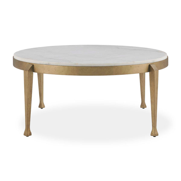 Uttermost Uttermost Tylan Genuine Marble Round Coffee Table with Warm Brass Metal Base 51134
