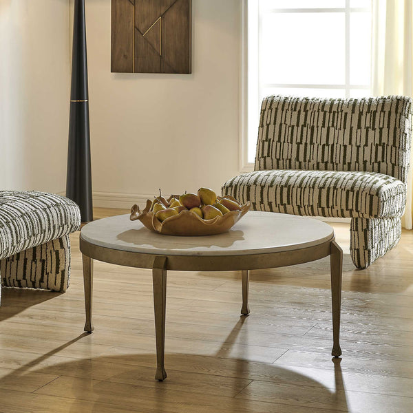 Uttermost Tylan Genuine Marble Round Coffee Table with Warm Brass Metal Base