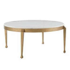 Uttermost Tylan Genuine Marble Round Coffee Table with Warm Brass Metal Base