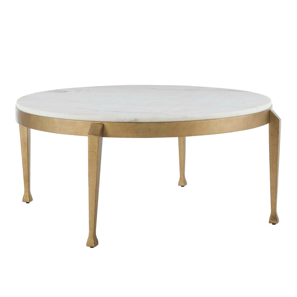 Uttermost Tylan Genuine Marble Round Coffee Table with Warm Brass Metal Base