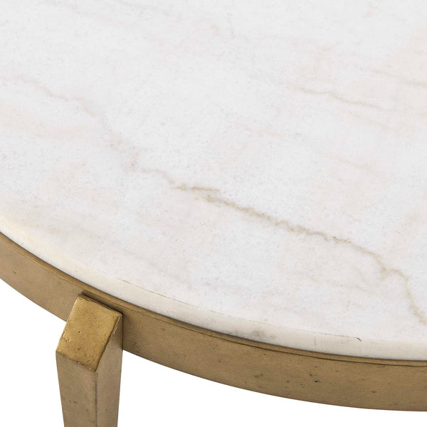 Uttermost Tylan Genuine Marble Round Coffee Table with Warm Brass Metal Base