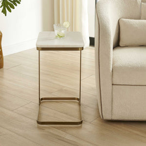 Uttermost Tylan White Marble and Brass Metal Accent Table for Modern Interiors