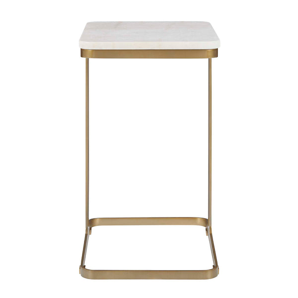 Uttermost Tylan White Marble and Brass Metal Accent Table for Modern Interiors