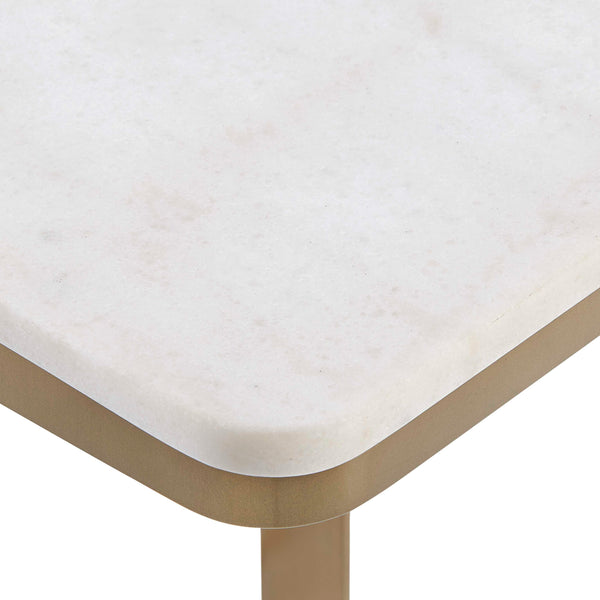 Uttermost Tylan White Marble and Brass Metal Accent Table for Modern Interiors