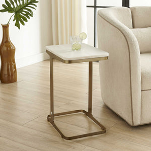 Uttermost Tylan White Marble and Brass Metal Accent Table for Modern Interiors