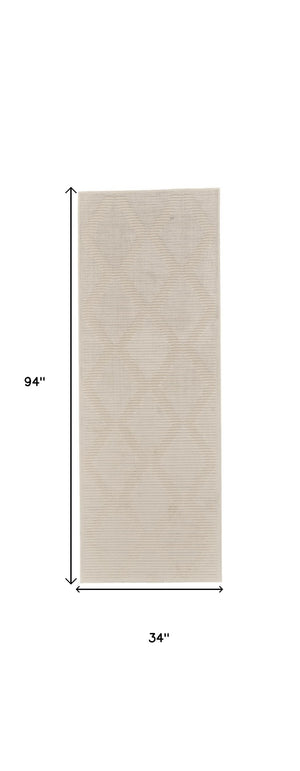 HomeRoots 5' Ivory Geometric Area Rug - Stylish, Durable, and Easy-Care Addition to Any Living Space Decor 8' Runner 511370