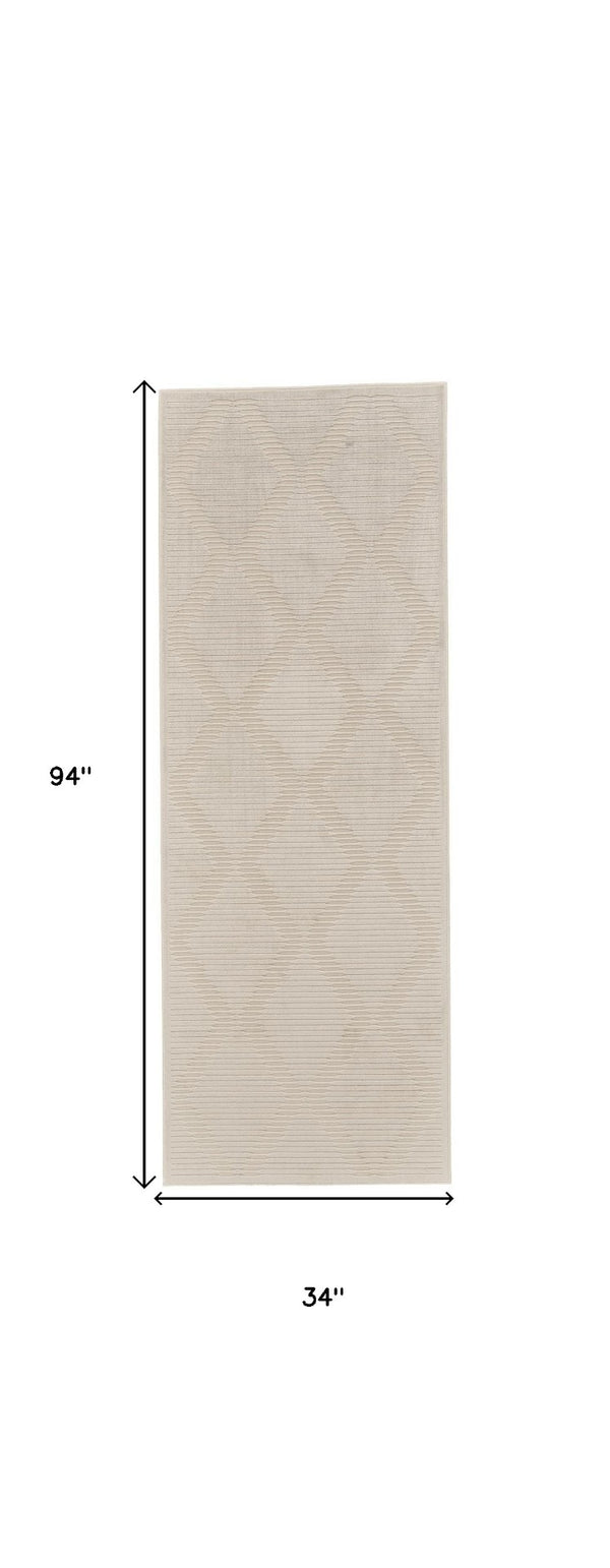 HomeRoots 5' Ivory Geometric Area Rug - Stylish, Durable, and Easy-Care Addition to Any Living Space Decor 8' Runner 511370