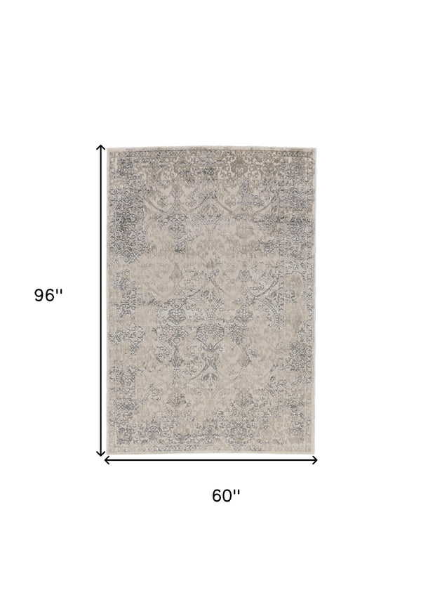 Homeroots 5' X 8' Ivory Gray And Black Abstract Stain Resistant Area Rug  Polypropylene 511375