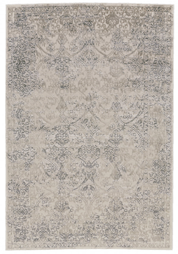 Homeroots 8' X 11' Ivory Gray And Black Abstract Stain Resistant Area Rug  Polypropylene 511376