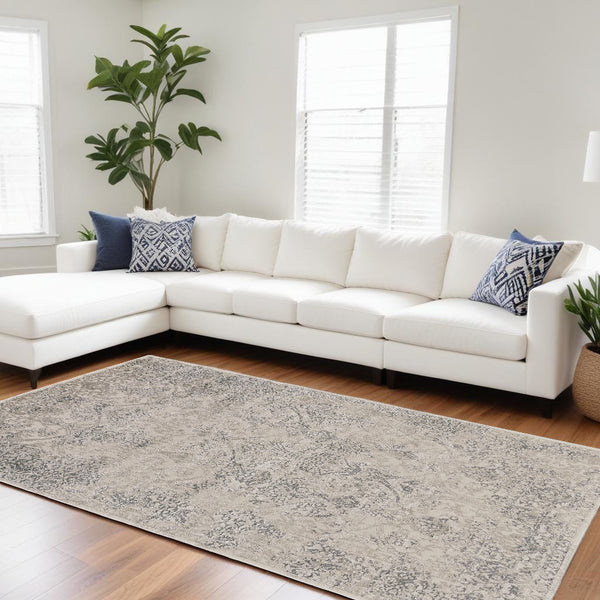 Homeroots 8' X 11' Ivory Gray And Black Abstract Stain Resistant Area Rug  Polypropylene 511376