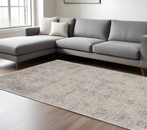 HomeRoots 5' Modern Abstract Ivory and Gray Stain Resistant Area Rug for Stylish Home Décor and Durability 8' X 11' 511376