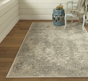 Homeroots 8' X 11' Ivory Gray And Black Abstract Stain Resistant Area Rug  Polypropylene 511376