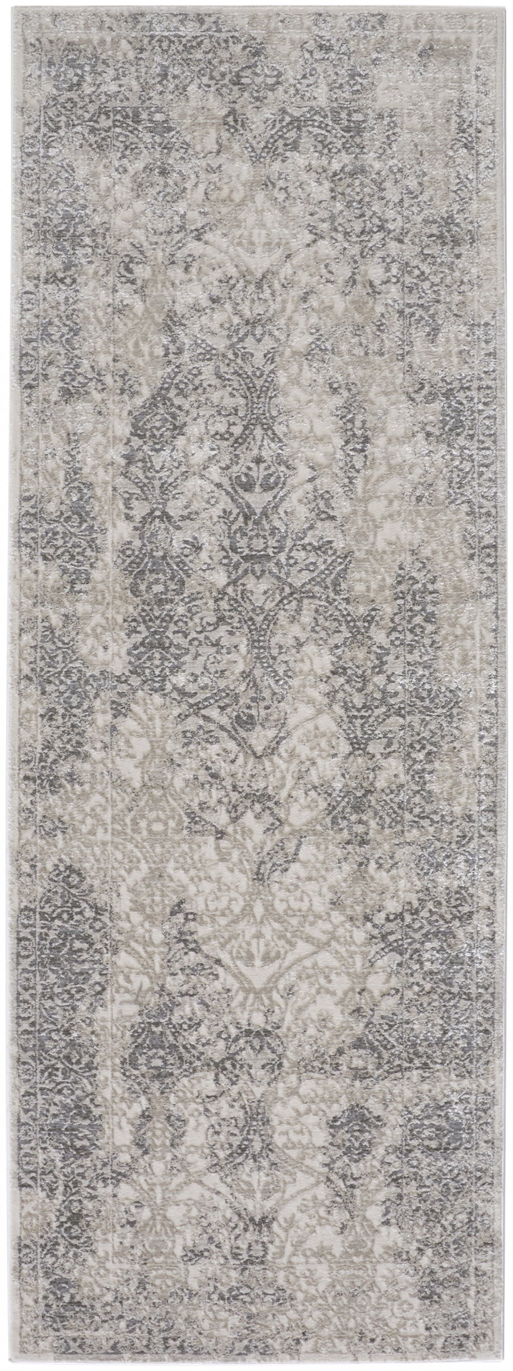 Homeroots 8' Ivory Gray And Black Abstract Stain Resistant Runner Rug  Polypropylene 511378