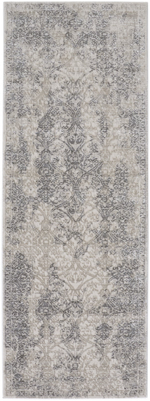 Homeroots 8' Ivory Gray And Black Abstract Stain Resistant Runner Rug  Polypropylene 511378