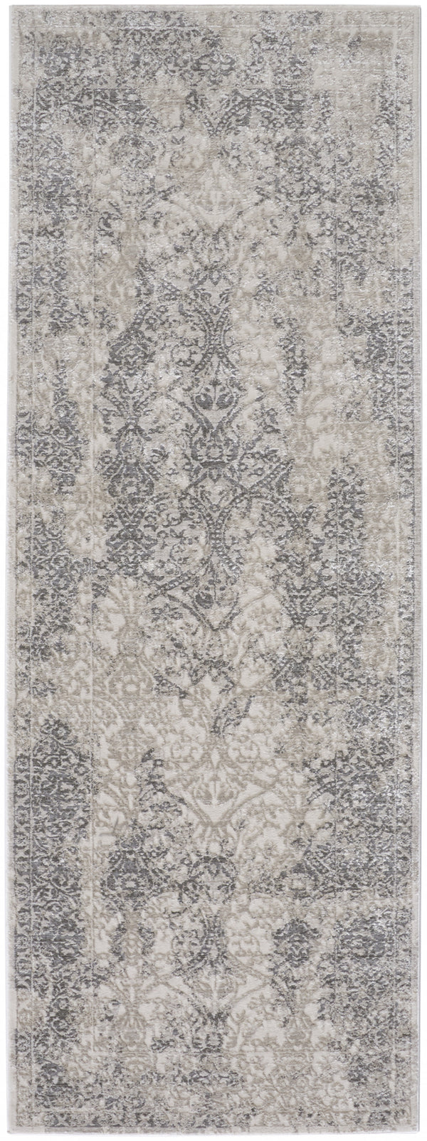 Homeroots 8' Ivory Gray And Black Abstract Stain Resistant Runner Rug  Polypropylene 511378