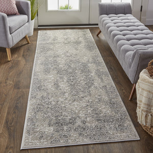 Homeroots 8' Ivory Gray And Black Abstract Stain Resistant Runner Rug  Polypropylene 511378