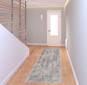 Homeroots 8' Ivory Gray And Black Abstract Stain Resistant Runner Rug  Polypropylene 511378